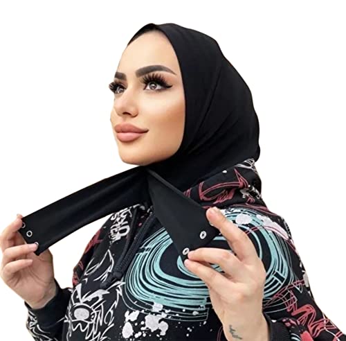AIBEARTY Women Fashion Instant Muslim Turban Hijab with Snap Fastener Breathable Headscarf Bonnet Cap Turban Hat Shawl - color: Black