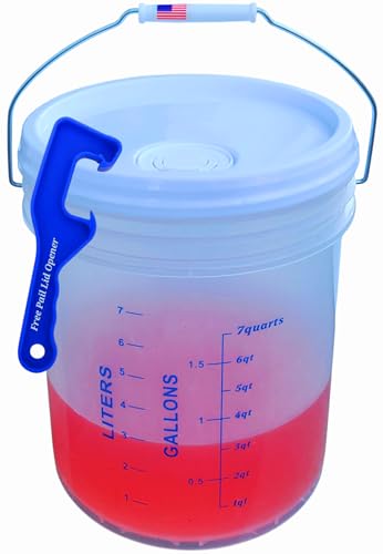 2 Gallon Graduated Measuring Mixing Bucket Pail Quarts Liters Food Grade Resist Heat BPA Free Transparent HDPE Plastic Storage Container LeakProof Lid with Spout & Handle Premium Quality FDA Compliant
