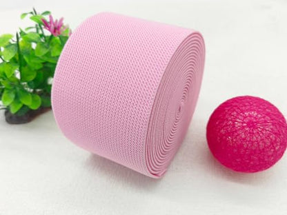 Pink Knit Elastic Band 3 inch 5 Yards Double-Side Twill Woven Elastic Heavy Stretch Elastic Spool for Sewing Pants Waistband, Wigs, Skirts, Craft DIY Projects - color: Pink