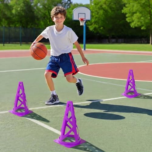 24 Pack Soccer Cones, 9 Inch Agility Cones for Soccer, Football, Basketball, Cones for Sports Training, Speed & Agility Drills, Field Marking Equipment - color: purple