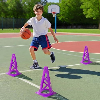 24 Pack Soccer Cones, 9 Inch Agility Cones for Soccer, Football, Basketball, Cones for Sports Training, Speed & Agility Drills, Field Marking Equipment - color: purple
