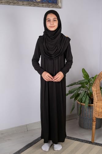 ihvan online Muslim Dress for Girls, Long Sleeve One-Piece Islamic Prayer Dress, Hijab for Kids, Girls Abaya, Islamic Gifts - color: Black