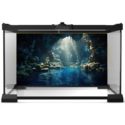 Aquarium Background Underwater Cave with Blue Water and Sunbeams Terrarium Backdrop Fantasy Rocks Moss Sun Rays Fish Tank Background Cave Landscape Tank Wallpaper Poster Vinyl 24x12in - color: Cave Dark Blue, size: 24(W)x12(H)inches/ 60(W)*30cm(H)