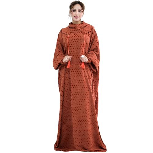 Upgraded Abaya Dress for Women 1PC Hoodie Polka Dot Modest Prayer Robe - color: Khaki, size: Size 1
