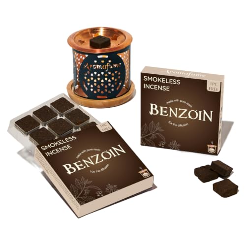Benzoin Incense Bricks & Flower of Life Exotic Incense Burner by Aromafume | 2 Trays x 9 Bricks | Styrax Extract, Native to Indonesia | Ideal for Prayer & Meditation | Low-Smoke & Non-Toxic - color: 2 Benzoin + Flower