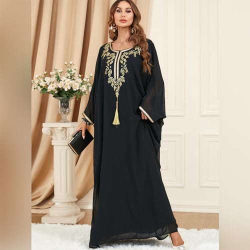 Embroidered Abaya Kaftans for Women Modern Elegant Dubai Moroccan Dubai Kaftan Dresses Abaya for Women Muslim Dress - color: Black