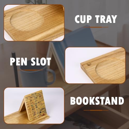 Wooden Triangle Book Stand with Drink Holder, Library Card Design Book Holder Page Rest, Night Stand Book Holder with Pen Slot, Gift for Book Lovers, Readers, Librarians, Writers
