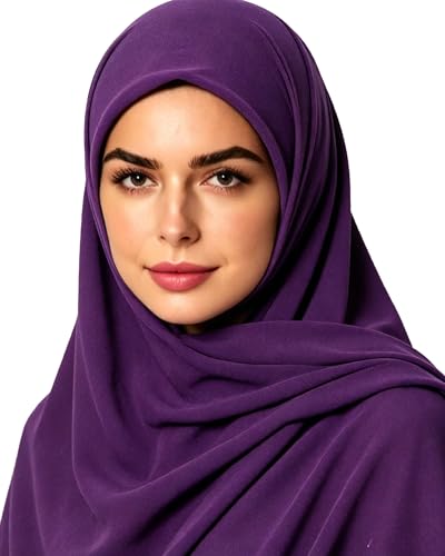 Lina & Lily Premium Chiffon Hijab Head Scarf Shawl Wrap for Muslim Women Square 58'' x 58'' - color: Dark Purple