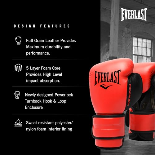 Everlast Powerlock 2 Hook & Loop Boxing Gloves | Fight Training Gloves | Hook and Loop with Durable Hand & Wrist Support | Heavy Bag & Fitness Training - color: Red / Black, size: 16 oz