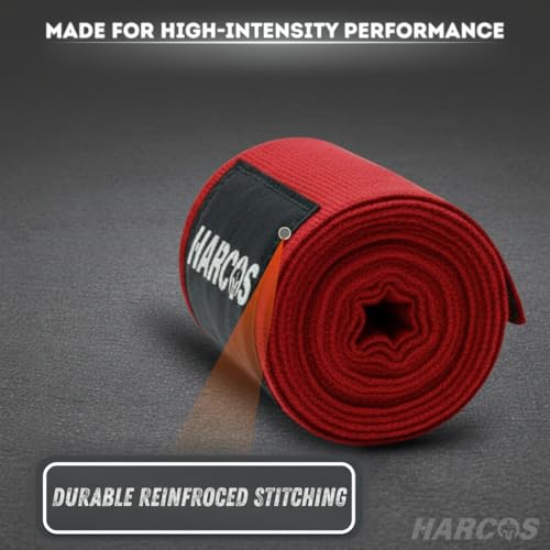 Harcos Boxing Hand Wraps 3.5M / 140 Inches – Soft Semi-Elastic MMA Hand Wraps with Wrist Support for Muay Thai, Kickboxing & Training – Thumb Loop & Hook-and-Loop Closure - color: Red