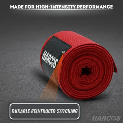 Harcos Boxing Hand Wraps 3.5M / 140 Inches – Soft Semi-Elastic MMA Hand Wraps with Wrist Support for Muay Thai, Kickboxing & Training – Thumb Loop & Hook-and-Loop Closure - color: Red