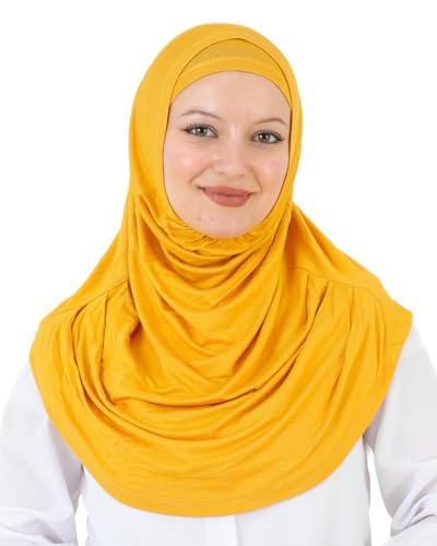 Prien Chic Ready To Wear Hijab For Women, Muslim Long Turban Undercap Set, Instant Scarf, Prayer Clothes For Girls, Abaya - color: Deep Yellow