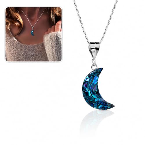 Once in a Blue Moon Necklace, Handmade Bismuth Pendant with Iridescent Crystal on Sterling Silver Chain, Unique Celestial Jewelry