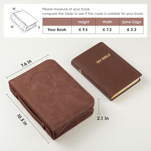Leather Bible Cover for Women, Zippered Floral Bible Case w Pocket, Brown | Bible Study, Church, Journaling & Travel - color: Dark Brown