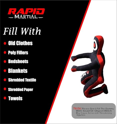 Grappling Dummy for Brazilian Jiu-Jitsu, Karate, and MMA Training – Sitting Position – Unfilled 4 FT (48 Inches) Black-Red