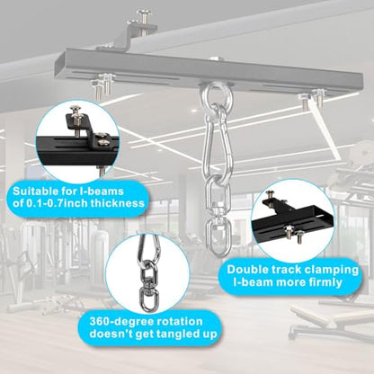 Heavy Duty Steel Beam Hanger, Punching Bag Hanger Mount I-Beam, Dual-Track I-Beam Heavy Bag Mount Hanger for Boxing Muay Thai Training,Aerial Yoga Swing & Hammock