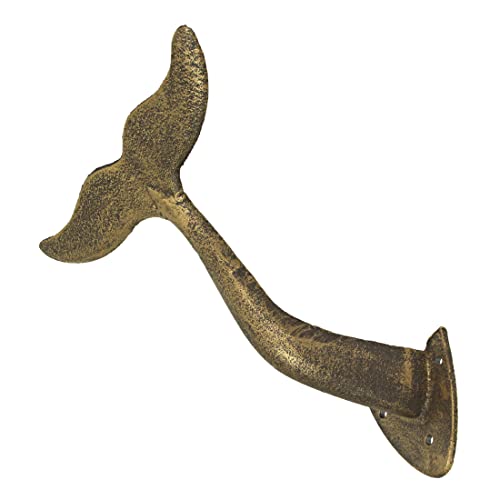 Bronze Finish Cast Iron Whale Tail Decorative Garden Hose Holder Wall Mounted Hook - Easy Install - Home Storage - Outdoor Nautical Decor - 10.5 Inches High | Nautical Wall Hook Form, 9.5 Inch Wide, 8.5 Inch Deep, Three-Point Mount with Bolts and Anchors