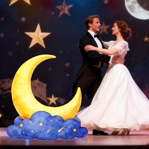 Large Crescent Moon Cardboard Cutout Decorations 3.3 Ft Moon Stand Up Backdrop Blue Gold Starry Night Party Photo Props for Birthday Wedding Eid Mubarak Homecoming Movie Night Baby Shower