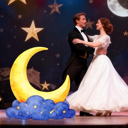 Large Crescent Moon Cardboard Cutout Decorations 3.3 Ft Moon Stand Up Backdrop Blue Gold Starry Night Party Photo Props for Birthday Wedding Eid Mubarak Homecoming Movie Night Baby Shower