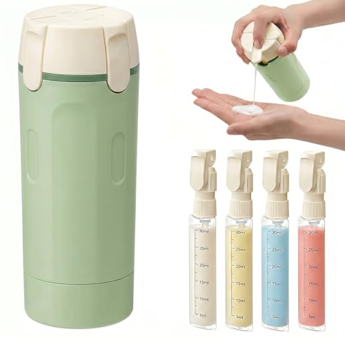 4 in 1 Travel Dispenser Bottle, Refillable Leak Proof Toiletry Containers - color: Green