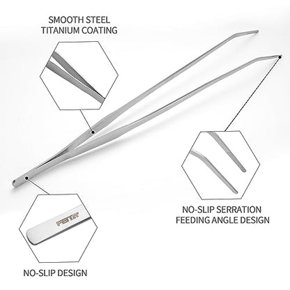 FEITA Extra Long 15 Inch Tweezer Stainless Steel Curved Tip for Aquarium Fishtank Aquascaping Tools, Aquarium Fishtank, Mega Reptile Feeding Tongs - style: 15Inch Curved-Tip