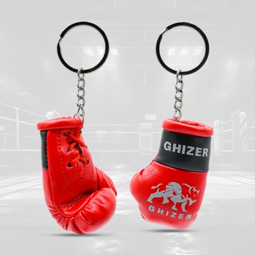 Mini Boxing Glove & Punching Bag Keychain Set – PU Leather Keyring Sports Lovers Gift & Gifts For Men (3 pcs) - color: Red and Black