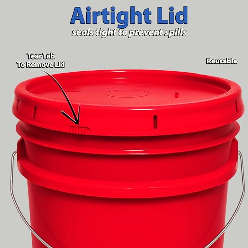 5-Gallon Bucket with Airtight Lid – Made in USA, Food Grade BPA Free Plastic, Heavy Duty Multi-Use, Metal Handle with Grip, Stackable Storage – Red, 3 Pack - color: Red, size: 3