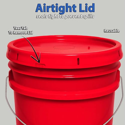 5-Gallon Bucket with Airtight Lid – Made in USA, Food Grade BPA Free Plastic, Heavy Duty Multi-Use, Metal Handle with Grip, Stackable Storage – Red, 6 Pack - color: Red, size: 6