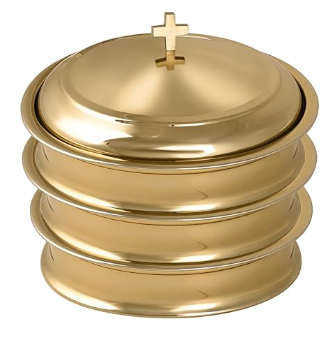 Communion Tray for Church with Lid, Stainless Steel - Set of 3 Trays - color: Brass/Gold Shiny
