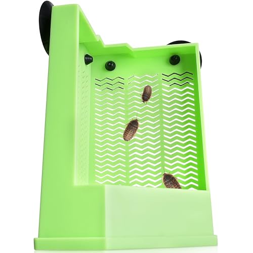 Reptile Corner Hunting Bowl - Glass Mount Insect Feeding Box for Reptile with Suction Cup which is Super Tight, Green, 6.29inch - M Size - color: Right Angle Feeding Bowl, size: Medium