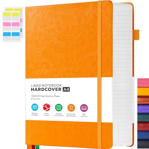 FOCUS DAY A4 Hardcover Notebook, Large 8.5 x 11 Notebook Journals for Writing Note Taking Women & Men, 320 Pages Hardcover Work Notebook Journal Notepad Writing Pads, Orange - color: 5.Orange, size: A4