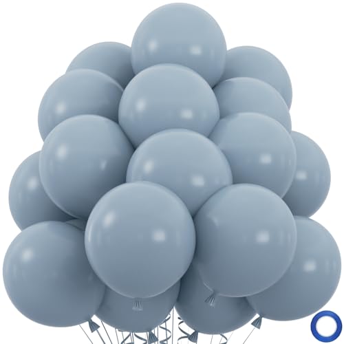 50pcs Dusty Blue Balloons, 12inch Retro Pale Aqua Blue Balloons for Birthday Boho Baby Shower Bachelorette Wedding Party Decorations with Ribbon (With Ribbon & Glues) - color: Dusty Blue