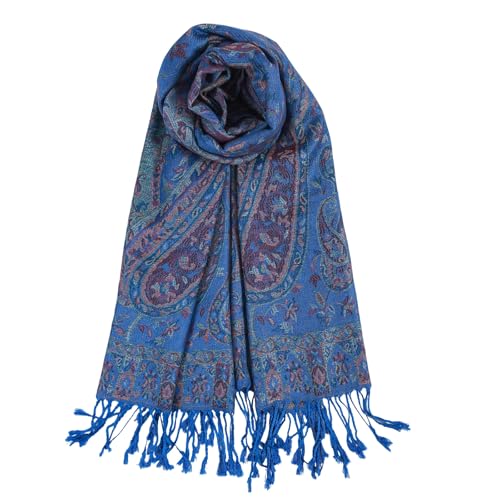 TUSHUSTY Pashmina Feel Shawls Wraps Rave Scarf for Women Soft Silky Reversible Men Scarves Hijab - color: Blue 2