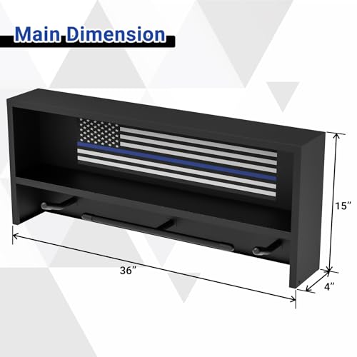 Neoaider Police Gear Rack, Police Hanger with Hooks | Tactical Duty Gear Rack Decor with Thin Blue Line Flag, Black Body Armor Stand for Police Gift - size: Wall Mounted Police Gear Rack