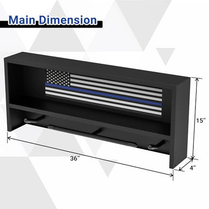 Neoaider Police Gear Rack, Police Hanger with Hooks | Tactical Duty Gear Rack Decor with Thin Blue Line Flag, Black Body Armor Stand for Police Gift - size: Wall Mounted Police Gear Rack