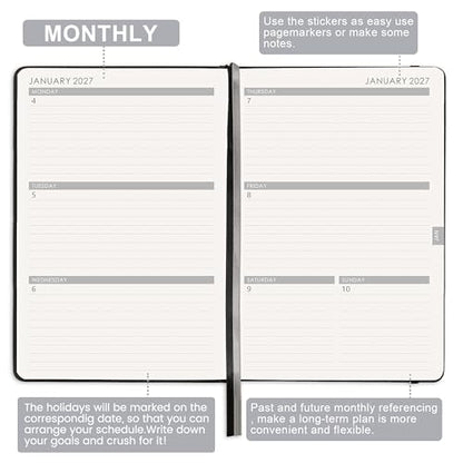 Planner 2026-2027 - Jul. 2026 - June. 2027, 2026-2027 Planner, 12-Months 26-27 Planners Weekly and Monthly, 5.75" x 8.25", Saffiano Leather with Thick Paper, Back Pocket with Notes Pages - color: Dark Black C