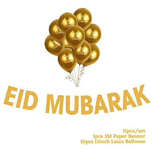 Eid Mubarak Banner Balloon Set Gold Glitter Ramadan Kareem Festival Decoration for Home Celebration Ornament