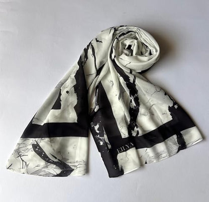 Hijab Modest and Elegant | Beautifully Designed Printed Chiffon Patterns | Muslim Women Head Scarf and Veil - color: White B