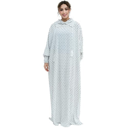 Upgraded Abaya Dress for Women 1PC Hoodie Polka Dot Modest Prayer Robe - color: White, size: Size 1