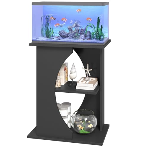 MAHANCRIS 10 Gallon Fish Tank Stand, Wooden Aquarium Stand with 3-Tier Storage Shelves, Heavy Duty Turtle Reptile Terrarium Tank Stand for Home Office, 23.6" L x 11.8" W x 29.9" H, Black FTBK7601 - color: Black
