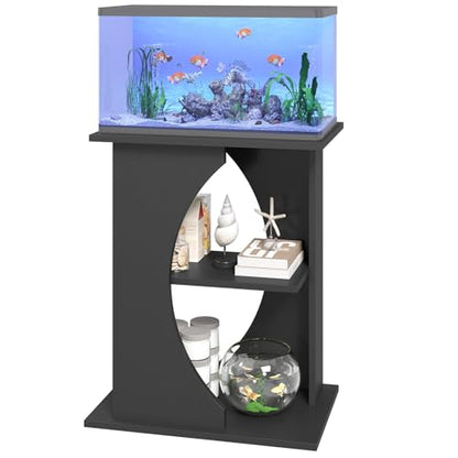 MAHANCRIS 10 Gallon Fish Tank Stand, Wooden Aquarium Stand with 3-Tier Storage Shelves, Heavy Duty Turtle Reptile Terrarium Tank Stand for Home Office, 23.6" L x 11.8" W x 29.9" H, Black FTBK7601 - color: Black