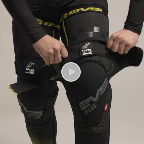 EVS TP199 Travis Pastrana, Moto Knee/Shin Guard, Reactive Memory Foam | CE Level 2 knee protection w/ RMF impact foam, breathable air mesh, stabilizer sleeve, silicone grippers, polyflex shin guard - color: Black/HI VIZ, size: Youth