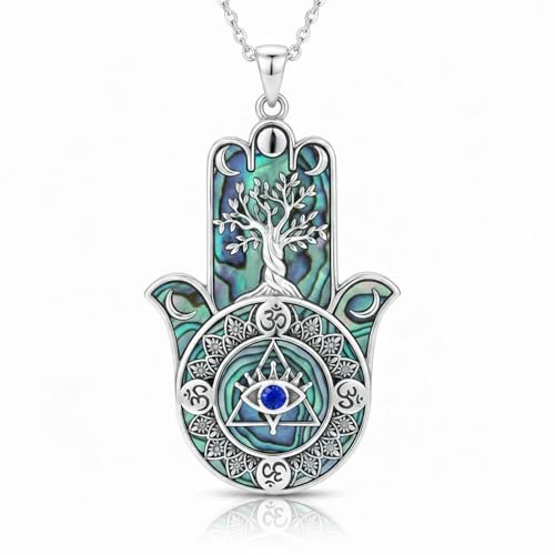PROESS 925 Sterling Silver Hamsa/Allah Necklace Evil Eye Amulet Jewelry Gifts for Men Women - style: Hamsa Tree