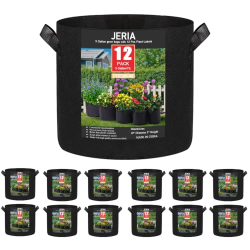 12-Pack 3 Gallon Grow Bags, 300G Thickened Nonwoven Garden Pots,Heavy Duty Fabric Pots with Reinforced Handles - size: 3 Gallons