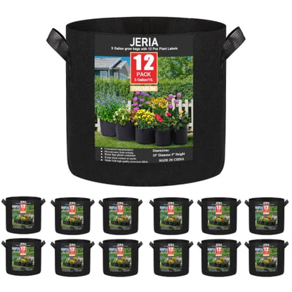 12-Pack 3 Gallon Grow Bags, 300G Thickened Nonwoven Garden Pots,Heavy Duty Fabric Pots with Reinforced Handles - size: 3 Gallons