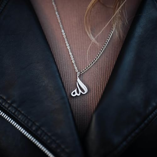 ZUDO Allah Calligraphy Necklace - 18K Gold, 18K Rose Gold & Silver Rhodium Coated Stainless Steel Pendant with Adjustable Chain, Elegant Islamic Jewelry for Women and Men, Thoughtful Gift - color: Matte Black