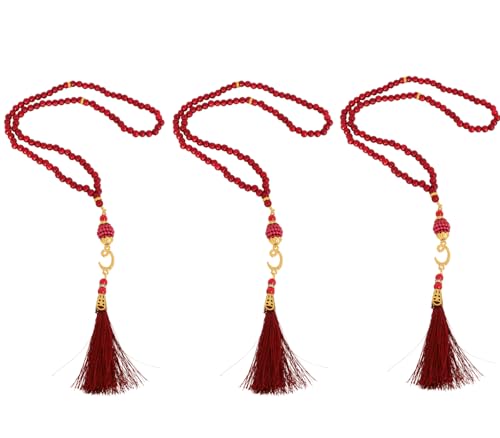 Prien 3 Pcs Prayer Beads, Islamic Gifts, 99 Beads Tasbeeh for Muslim, Islam Dhikr Counter, Bulk Tasbih Gift Set, Rosary for Women Men, Mawlid Favor for Prayer Rug, Ramadan, Hajj, Eid (Burgundy) - color: Burgundy