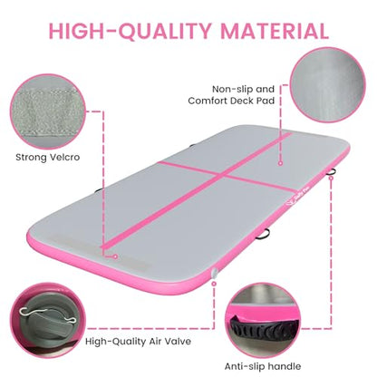 Inflatable Gymnastics Mat 6.6ft/10ft Air Tumble Track Training Mat 4/8 inches Thick Tumbling mat with Electric Pump for Home Use/Tumble/Gym/Training/Cheerleading/Water/Yoga - color: Pink, size: 10ft*3.9ft*4in