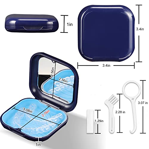 Retainer Case, Slim Aligner Case with Mirror, Compatible with Invisalign, Night Guard and Mouth Guard, Premium Retainer Case, With Aligner Remover Tool, Chew & Brush, Blue - color: Square: Blue