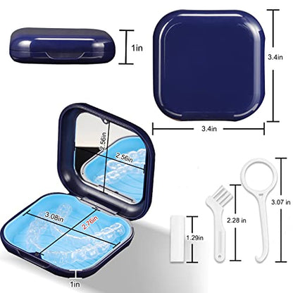 Retainer Case, Slim Aligner Case with Mirror, Compatible with Invisalign, Night Guard and Mouth Guard, Premium Retainer Case, With Aligner Remover Tool, Chew & Brush, Blue - color: Square: Blue